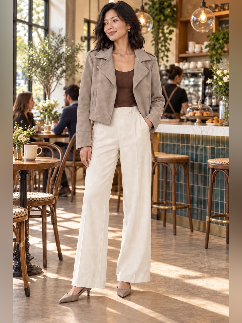 Philosophy Faux Suede Cropped Moto Jacket SP